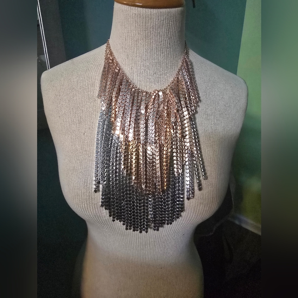 Strikingly Bold Tri-color Fringe Statement Necklace